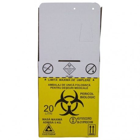 Cutie 20 L cu sac Biohazard 50 microni, pentru colectarea deseurilor medicale infectioase