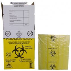 Cutie 20 L cu sac Biohazard 50 microni, pentru colectarea deseurilor medicale infectioase