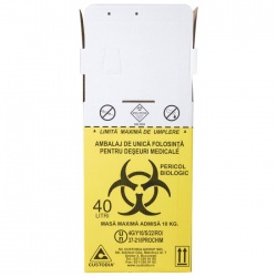 Cutie 40 L cu sac Biohazard 50 microni, pentru colectarea deseurilor medicale infectioase