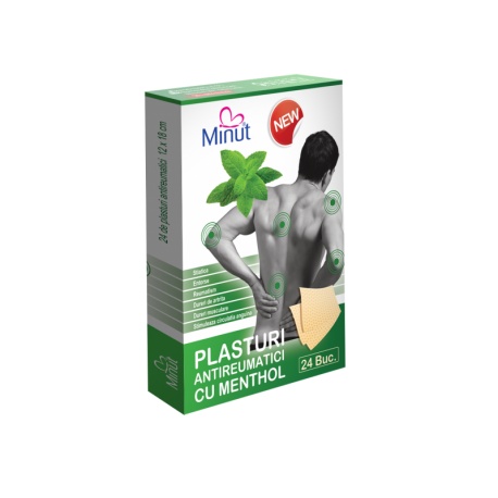 Plasturi antireumatici menthol Minut 12 cm x 18 cm, 24 bucati