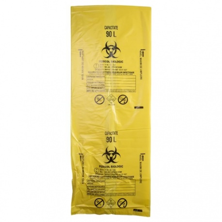Sac Galben BIOHAZARD 90litri, 50 microni, certificat ADR, 50 bucati/set
